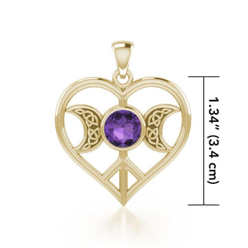 Triple Goddess Love Peace Solid Gold Pendant with Gemstone GPD5106 - Jewelry